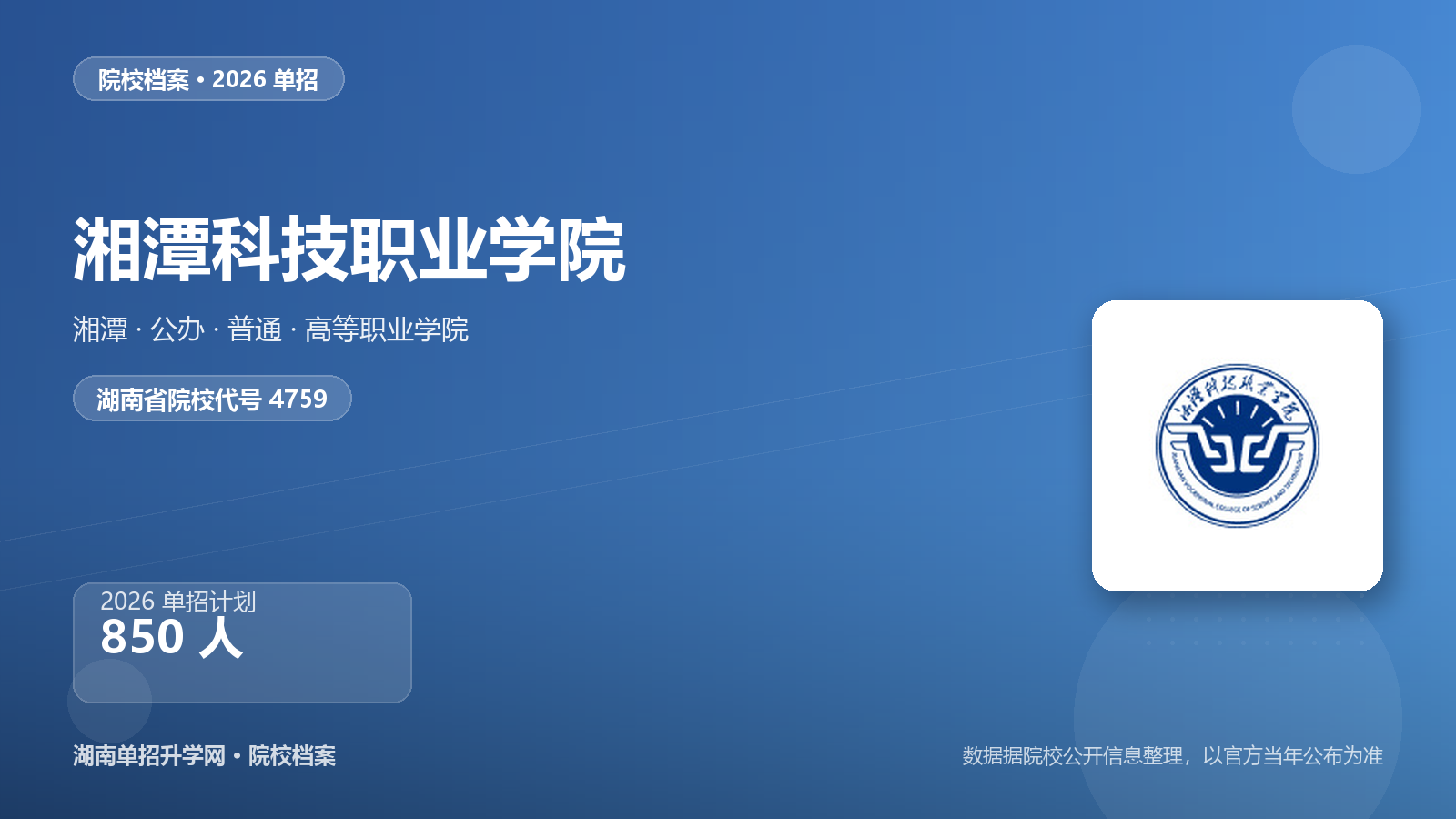 湘潭科技职业学院 单招报考档案（2026）