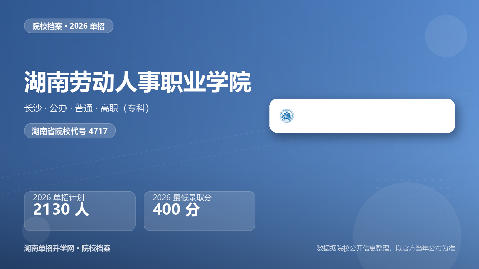 湖南劳动人事职业学院 单招报考档案（2026）