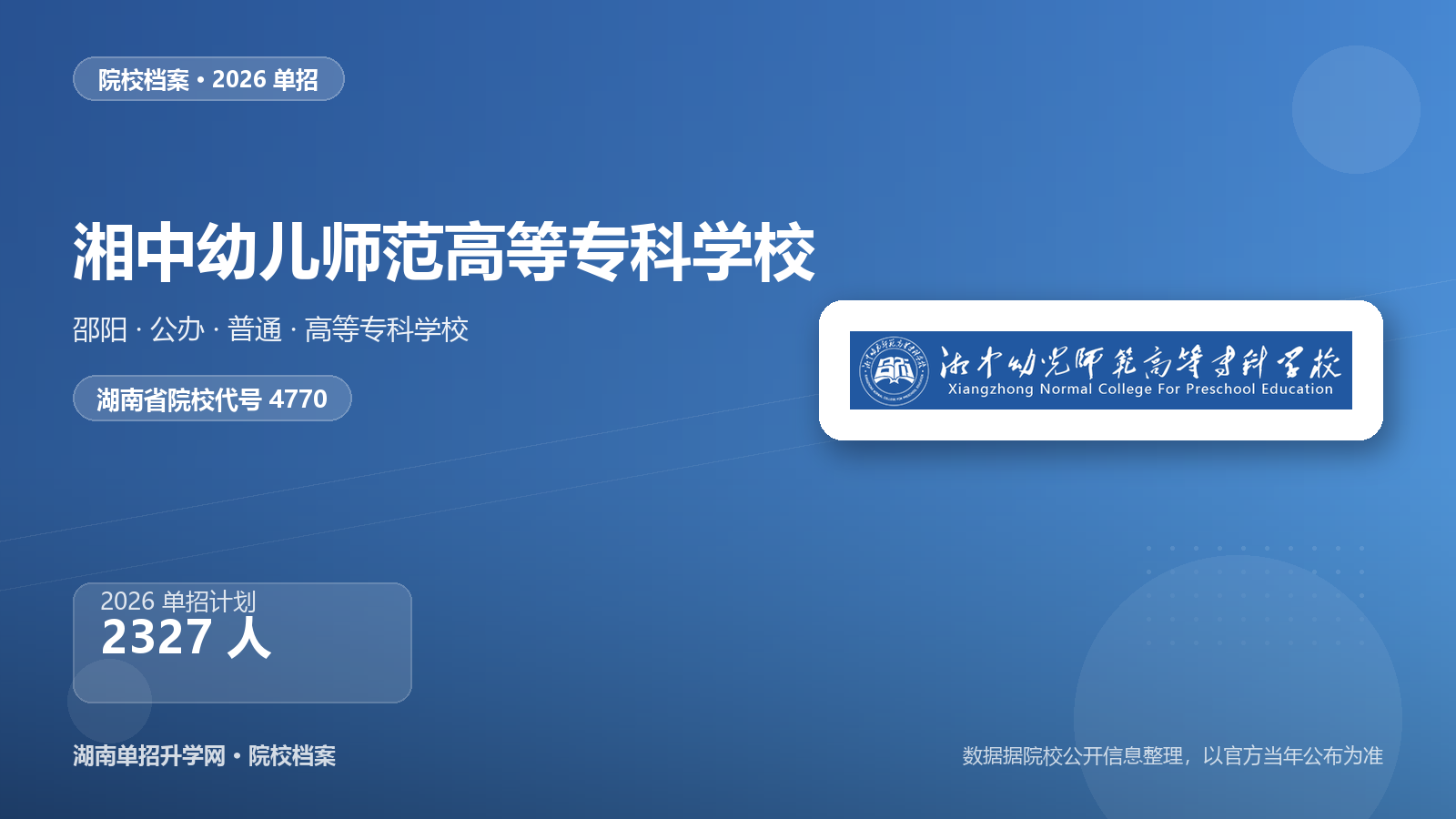 湘中幼儿师范高等专科学校 单招报考档案（2026）