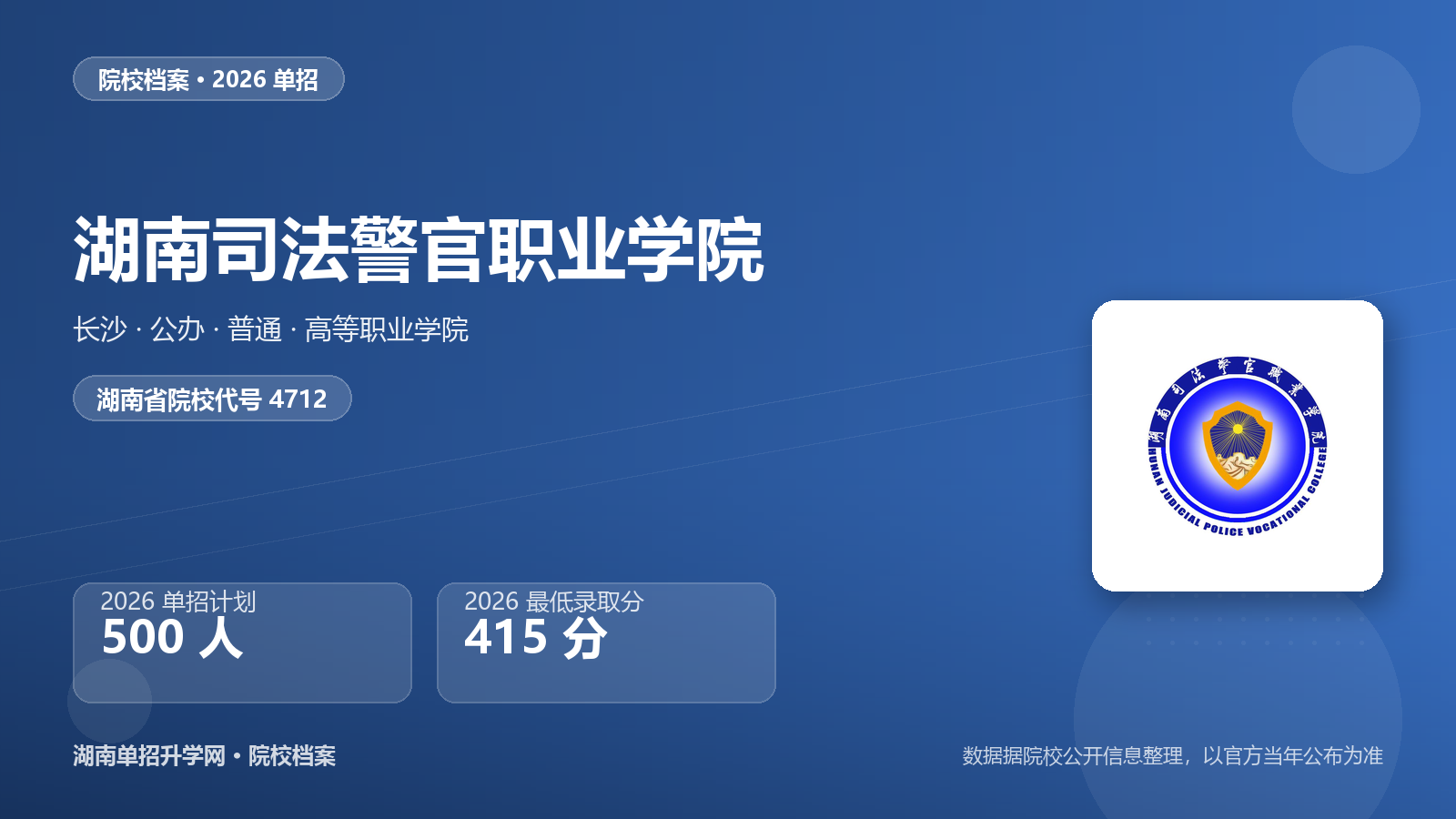湖南司法警官职业学院 单招报考档案（2026）